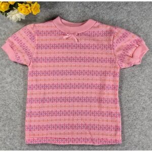 Vintage 90s Okie Dokie Girls Pink Fair Isle Knit Top Tshirt Cottagecore Size 4T